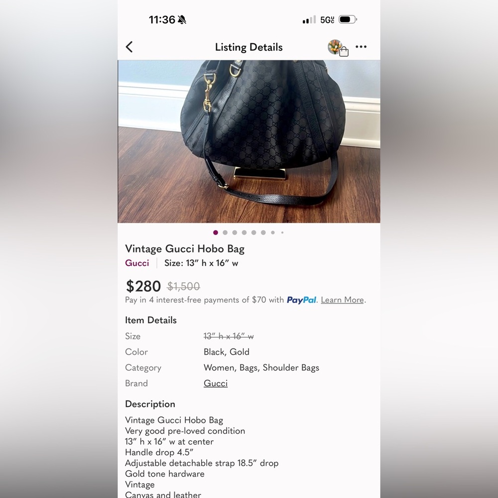 Gucci Black Monogram Hobo Bag with Gold Hardware - Picture 14 of 16